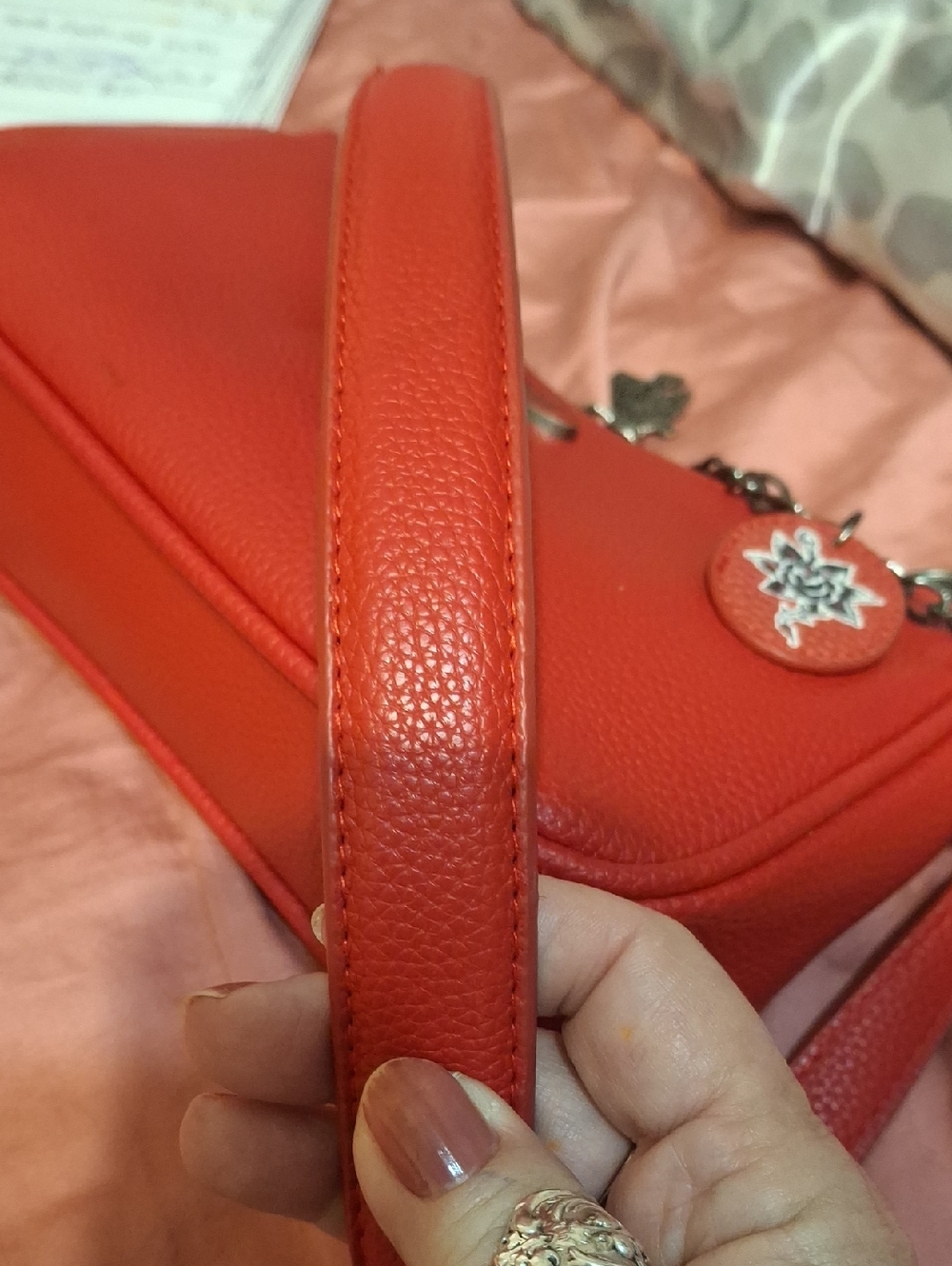 Ed Hardy Red leather Baguette shoulder bag with crossbody strap - Picture 9 of 9